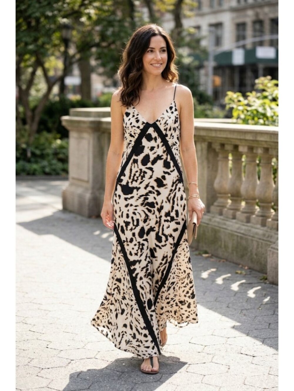 Acostamento Animal Print V-Neck Slip Dress Flowy Resortwear Edgy Womens Size